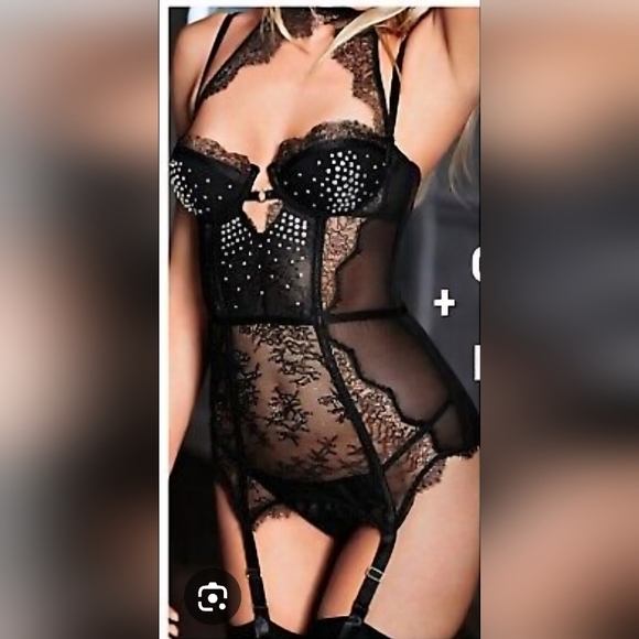 Victoria's Secret Other - Victoria's Secret Chantilly Lace Crystal Romantic Whimsygoth Bustier Corset, 34B